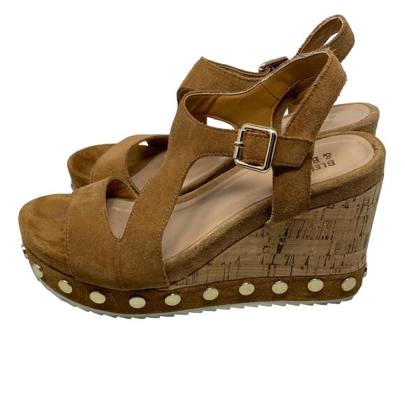 Bleecker & Bond Rosa Platform Wedge Sandal Size 6 Open Toe Buckle Strap Studded - Picture 3 of 11